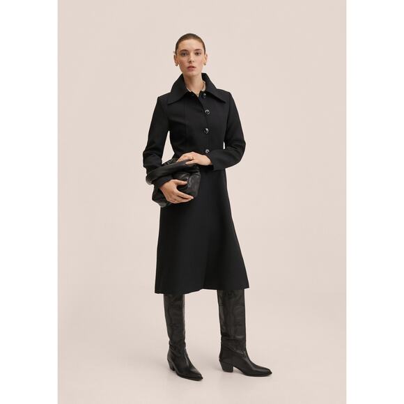 MNG Women's Black Button Down Collared Long Sleeve Long Coat Jacket Size S - Picture 6 of 12